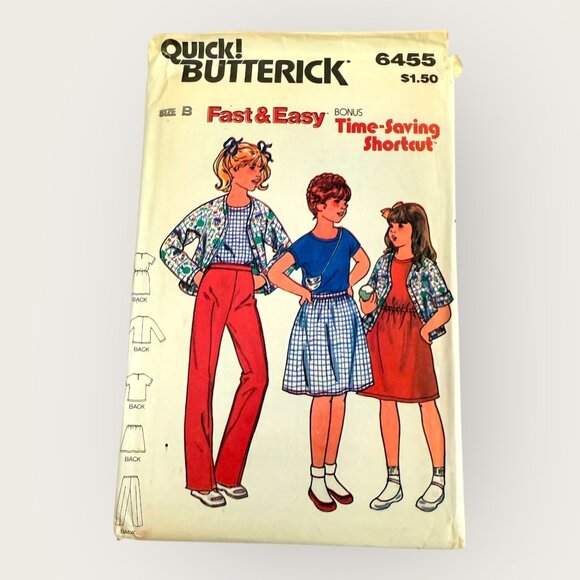 Vintage Butterick Sewing Pattern 6455 Girls Jacket Shirt Dress Skirt Pants 10-14 - Picture 1 of 2